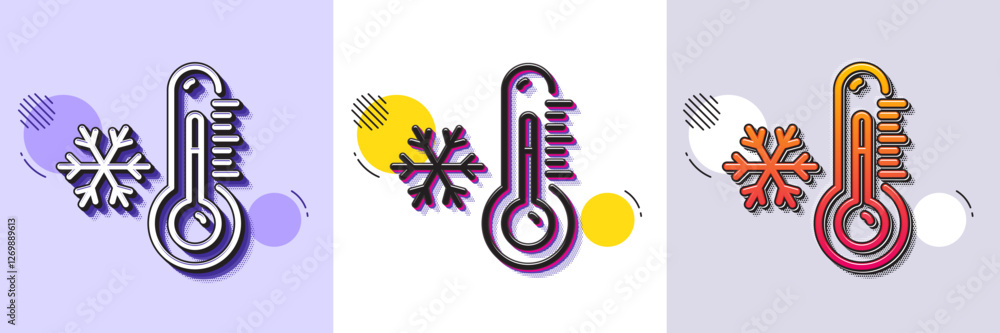 Poster low thermometer line icon. halftone dotted pattern. gradient icon with grain shadow. temperature dia