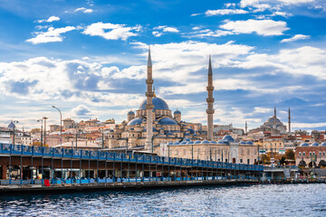Galata Bridge and Yeni Mosque scenic view in Istanbul