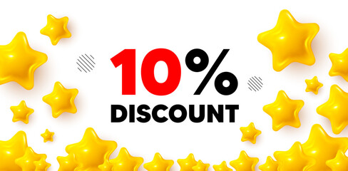 Discount winner banner with 3d stars. Golden stars banner. 10 percent discount tag. Sale offer price sign. Special offer symbol. Review rate background. Vector