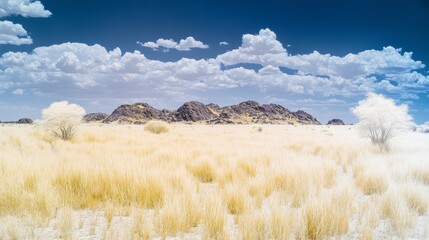 Awe-Inspiring Desert Panorama: Dramatic Sky and Golden Grasslands