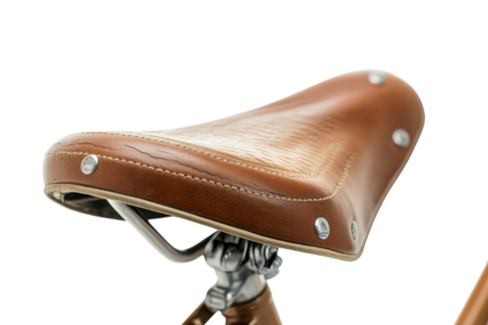The elegance of a vintage bicycle saddle crafted with fine leather and meticulous detail isolated on transparent background