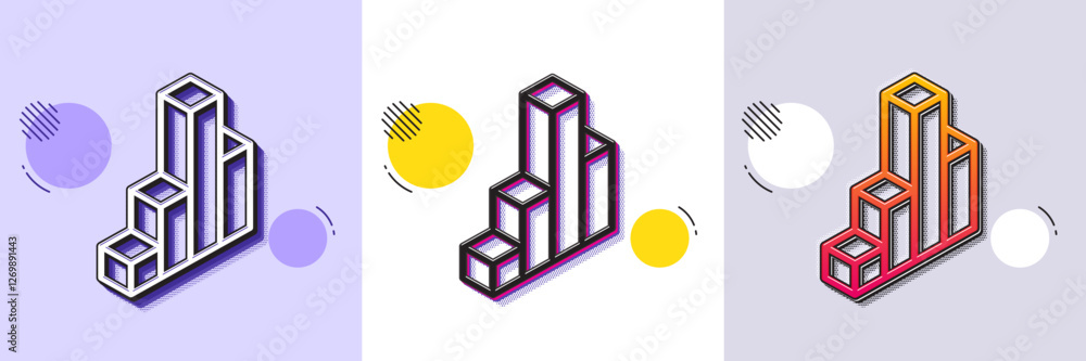 Poster diagram chart line icon. halftone dotted pattern. gradient icon with grain shadow. column 3d graph s