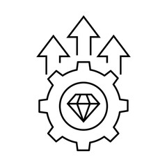 Operational Excellence – Gear with Diamond and Arrows Representing Peak Efficiency