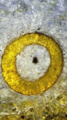 Microscopic gold eye on crystal background, possibly for scientific research or abstract decoration