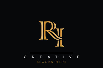 Sophisticated gold RI monogram logo on a sleek black background, ideal for branding, creative design, and luxurious themes.