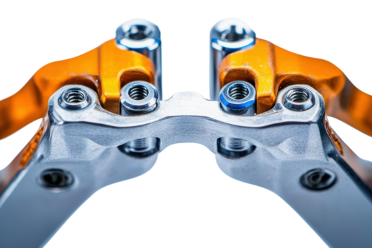 Intricate details of a precision-engineered mechanical component with vibrant metallic colors isolated on transparent background