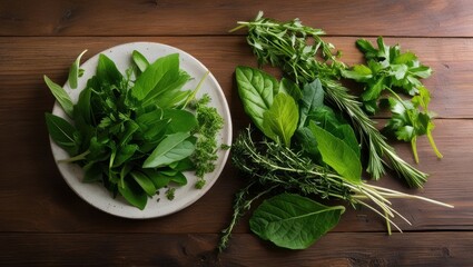Leafy Greens and Herbs on a Plate: A Nutritious and Delicious Mix of Fresh Ingredients