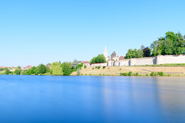Dampierre-en-Burly view from the pond in Europe, France, Centre Val de Loire, Loiret, Dampierre en...
