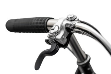 A close-up view of a bicycle brake lever showcasing sleek design and craftsmanship isolated on transparent background