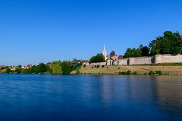 Obraz premium Dampierre-en-Burly view from the pond in Europe, France, Centre Val de Loire, Loiret, Dampierre en Burly, in summer, on a sunny day.