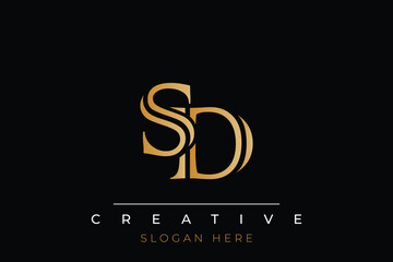 Sophisticated gold SD monogram logo on a sleek black background, ideal for branding, creative design, and luxurious themes.