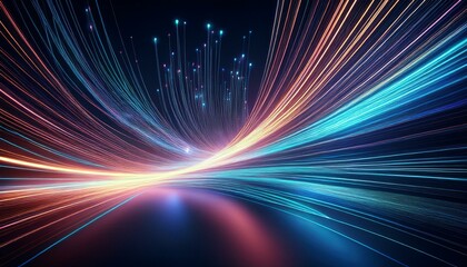 Obraz premium dynamic fiber optics light spread abstract design digital art dark background minimalist style