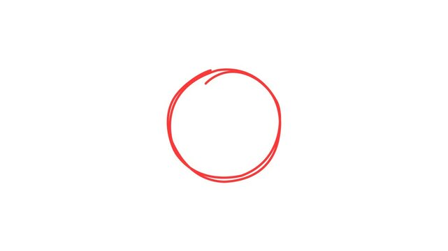 Animated hand drawn circle transparent. 4k video of hand drawn red circle animation. Red circle design element isolated on transparent background.