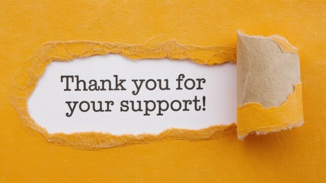 Acknowledgment message thank you for your support revealed on paper