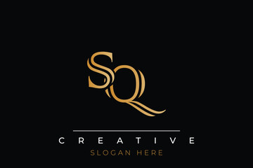 Sophisticated gold SQ monogram logo on a sleek black background, ideal for branding, creative design, and luxurious themes.