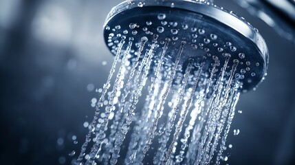 Fototapeta na wymiar A close-up of a shiny clean showerhead with water flowing beautifully.