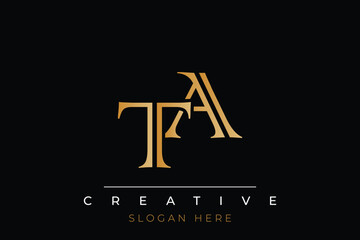 Sophisticated gold TA monogram logo on a sleek black background, ideal for branding, creative design, and luxurious themes.