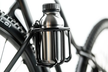 Obraz premium The sleek design of a bicycle with a stainless steel water bottle holder in focus isolated on transparent background