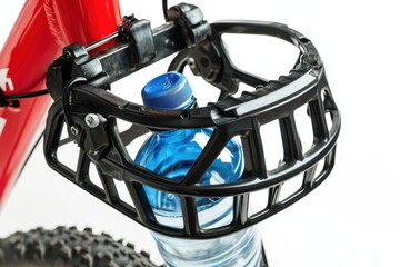 Fototapeta premium A vibrant red bicycle with a sleek water bottle holder ready for an adventure in nature isolated on transparent background