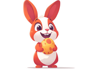 Obraz premium Cute Easter Bunny Vector Illustration Showcasing a Playful Rabbit Surrounded by Colorful Eggs and Vibrant Flowers on a Bright White Background