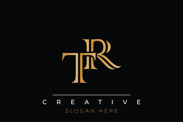Sophisticated gold TR monogram logo on a sleek black background, ideal for branding, creative design, and luxurious themes.
