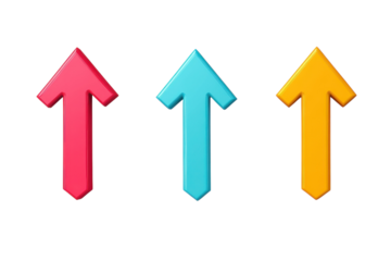 Colorful arrows pointing upward against a clean white background in a modern design aesthetic isolated on transparent background