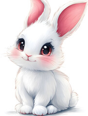 Cute Easter Bunny Vector Illustration Showcasing a Playful Rabbit Surrounded by Colorful Eggs and Vibrant Flowers on a Bright White Background