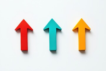 Colorful arrow shapes pointing upwards create a dynamic visual representation of growth and progress isolated on transparent background