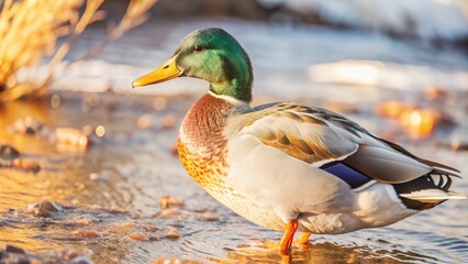 Fototapeta premium A Duck Swimming in a Lake