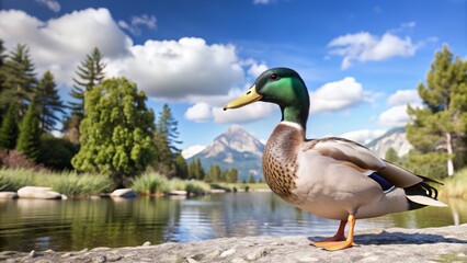 Fototapeta premium A Duck Swimming in a Lake