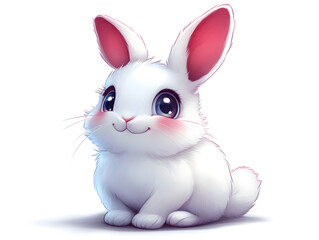 Obraz premium Cute Easter Bunny Vector Illustration Showcasing a Playful Rabbit Surrounded by Colorful Eggs and Vibrant Flowers on a Bright White Background
