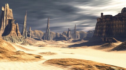 Obraz premium Awe-Inspiring Alien Desert Landscape Under Dramatic Sky