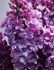 Beautiful lilac flowers with droplets in soft purple hues during springtime