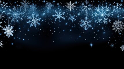 Beautiful snowflakes are delicately falling on a dark background