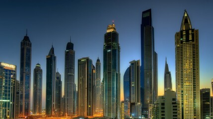 Obraz premium Dubai's Majestic Skyline at Twilight: A Stunning Architectural Panorama