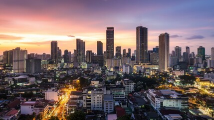 Awe-Inspiring City Skyline at Sunset: A Stunning Urban Landscape