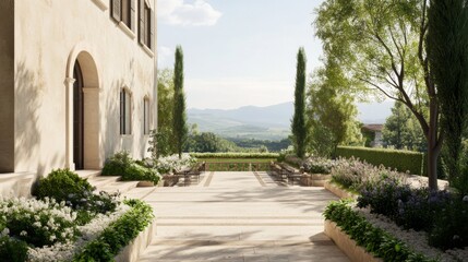 Elegant Italian Villa Courtyard with Scenic View