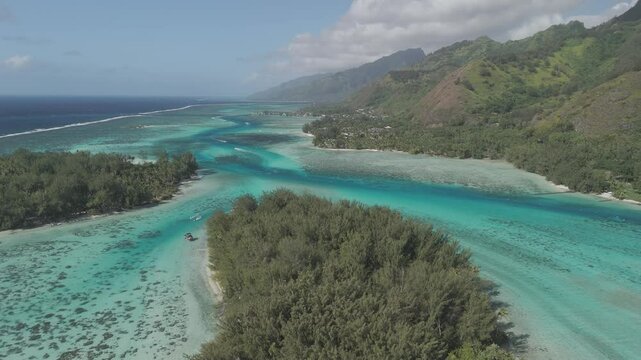 Aerial View Of A Tropical Island Sand Beach - Moorea, French Polynesia