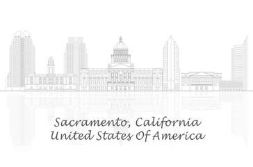 Fototapeta premium Outline Skyline panorama of Sacramento, California, United States - vector illustration