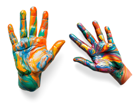Vibrant Painted Hand on a Transparent Background
