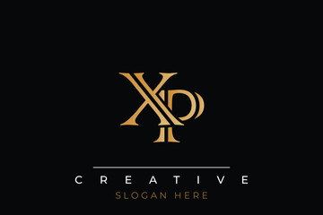 Sophisticated gold XP monogram logo on a sleek black background, ideal for branding, creative design, and luxurious themes.