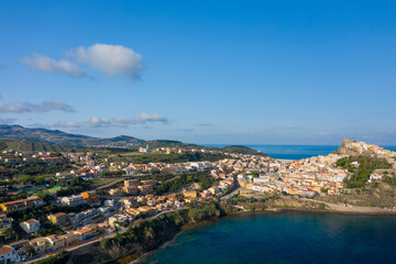 Obraz premium The new town in Castelsardo in Europe, Italy, Sardinia, Castelsardo, in summer, on a sunny day.