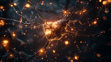 Abstract Neuron Network Glowing Orange Digital Art Intricate Detailed Neural Connections Science Technology Background Futuristic Medical Illustration