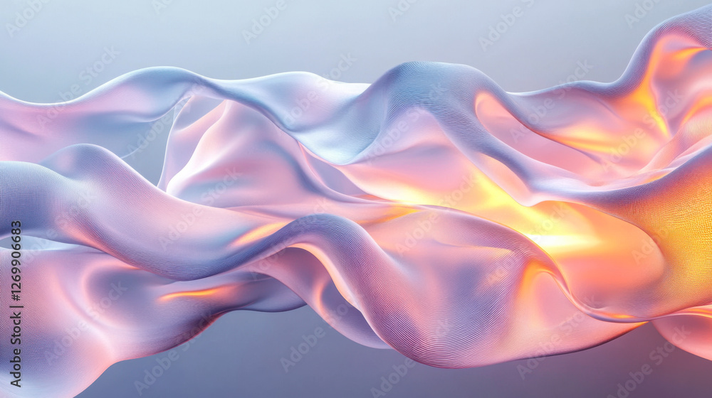 Poster dynamic abstract waves flow seamlessly with soft lighting in a surreal digital art composition