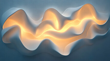 Fototapeta premium Elegant soft wave sculpture with warm lighting creating a tranquil ambiance in a modern space