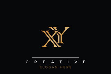 Sophisticated gold XY monogram logo on a sleek black background, ideal for branding, creative design, and luxurious themes.