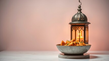 Delicious Ramadan Food with Lantern Festive Meal