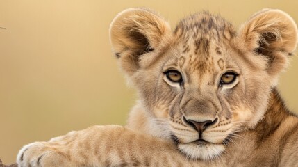 Obraz premium Lion Cub Portrait in Savannah