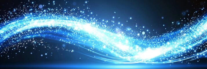 Obraz premium Abstract Blue Light Wave With Glitter Elements, Modern Design, Bright And Clear Background