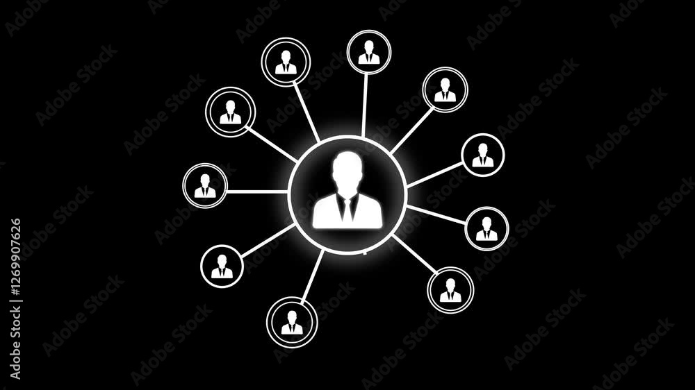 Poster network system, network connections with people icons and man icon animation. animation of network c